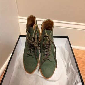 Women's Olive Green Suede Lace-Up Ankle Booties